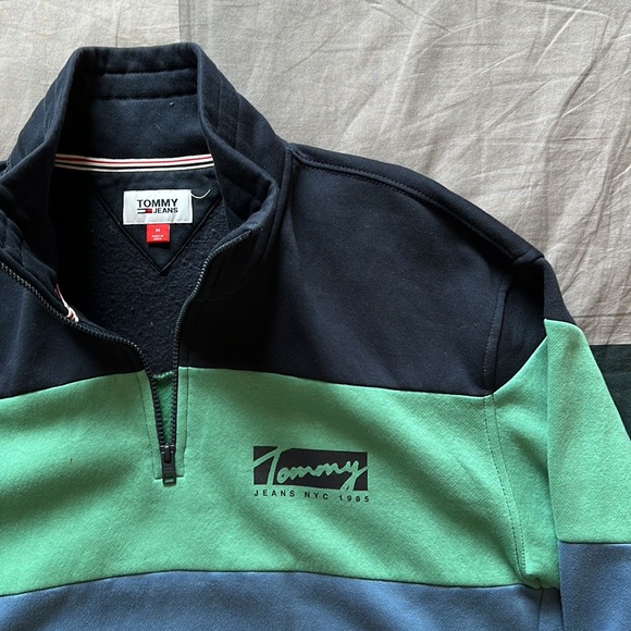 Tommy Jeans 1/4 Zip Sweater (Green/Blue/Red) - Men’s M - Picture 3 of 9